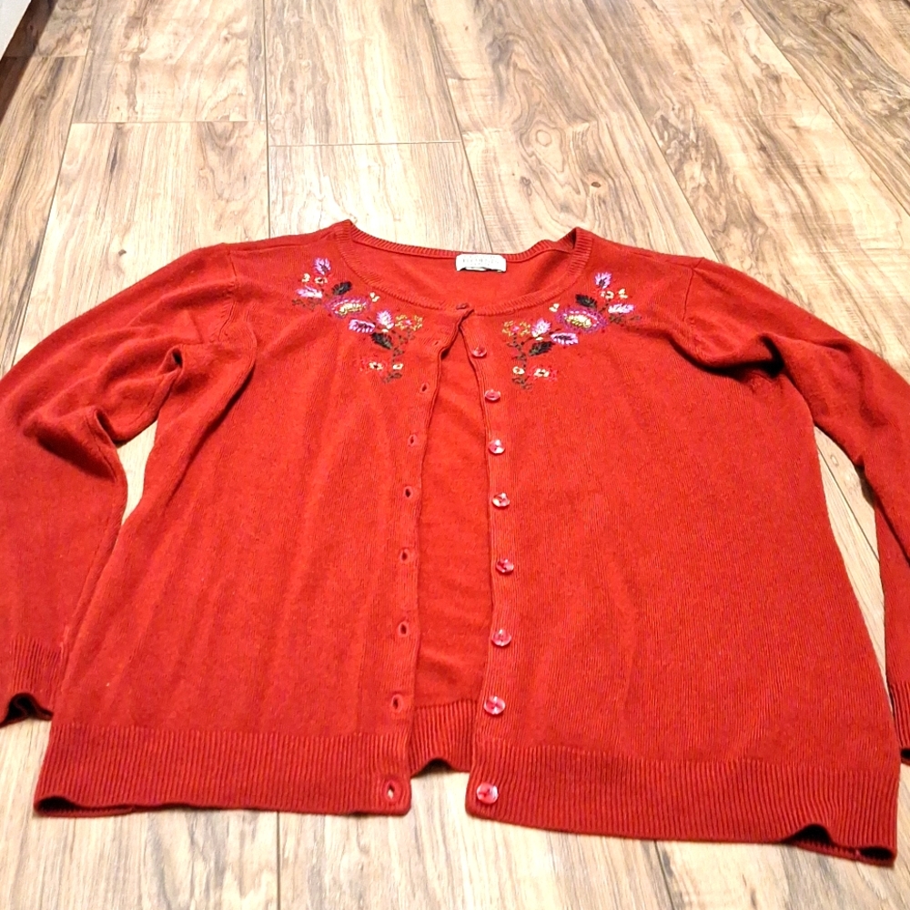 Deep red button up sweater